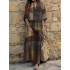 Women casual plaid notch neck long sleeve vintage maxi dresses with pocket Sal
