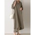 Women casual solid color cotton puff sleeve drop shoulder loose dress Sal