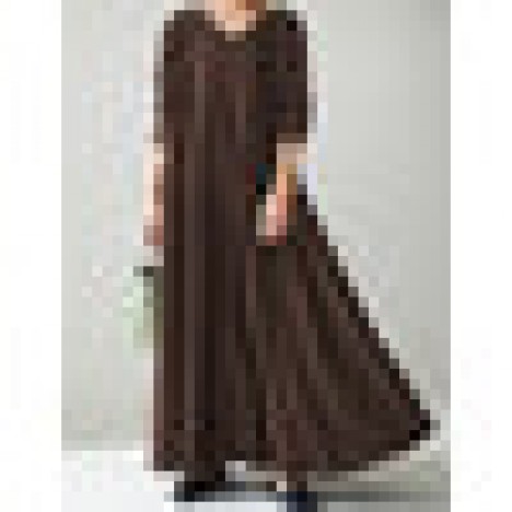 Women casual solid color v-neck loose long sleeve swing maxi dress Sal