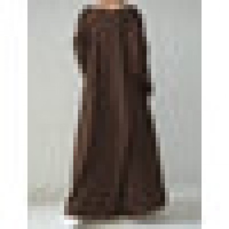 Women casual solid color v-neck loose long sleeve swing maxi dress Sal