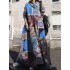 Women color printing lapel casual loose lapel shirt maxi dress with side pockets Sal