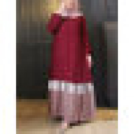 Women contrast color patchwork round neck casual puff sleeve maxi dresses Sal