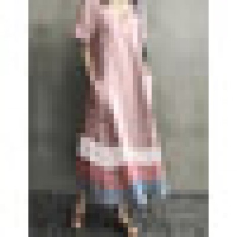 Women cotton contrast color stripe print v-neck side pocket maxi dress Sal