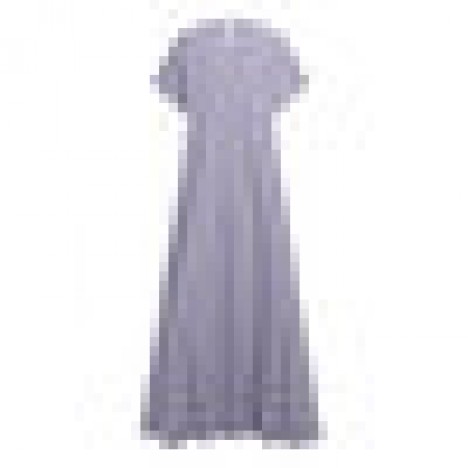 Women cotton o-neck side pocket button short sleeve plain solid casual maxi dress Sal