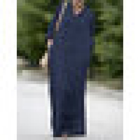 Women cotton side fork long sleeve casual kaftan maxi dresses with pocket Sal