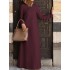 Women cotton solid color button down front stand collar casual maxi dress with pocket Sal