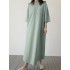 Women cotton solid round neck 3/4 sleeve plain maxi dresses with pocket Sal