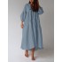 Women cotton v-neck ruffles pleated loose solid casual maxi dresses Sal