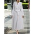 Women daily casual belted tie waist long sleeve solid cotton maxi dress Sal