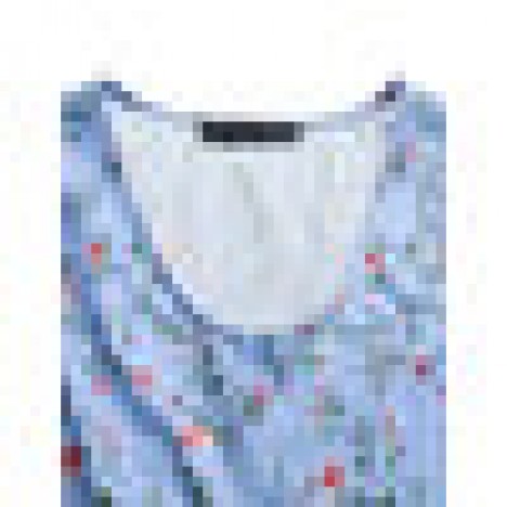 Women ditsy floral print u-neck short sleeve casual fishtail swing maxi dress Sal