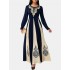 Women ethnic paisley print patchwork casual long sleeve maxi dresses Sal