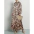 Women ethnic style paisley floral print o-neck bohemian long sleeve maxi dress Sal