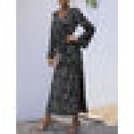 Women ethnic style print long sleeve side split casual maxi dresses Sal
