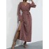Women ethnic style print long sleeve side split casual maxi dresses Sal