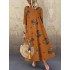 Women floral print round neck 3/4 sleeve bohemian vintage maxi dresses Sal