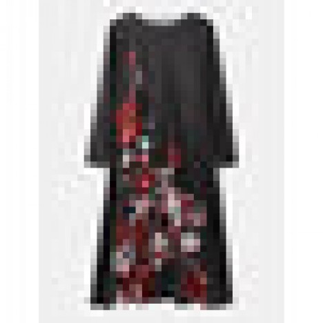 Women floral print round neck long sleeve casual maxi dresses Sal