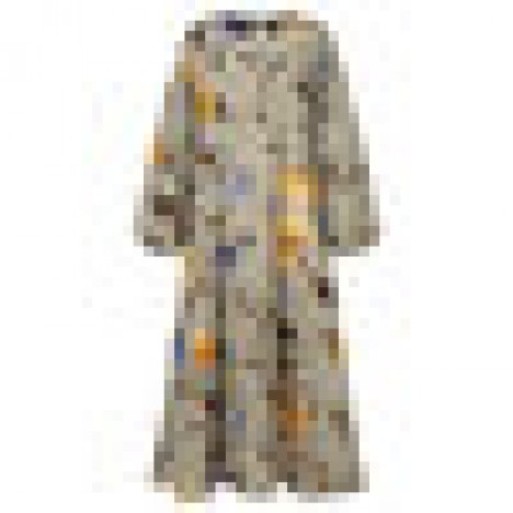 Women floral print round neck long sleeve kaftan maxi dresses with pocket Sal