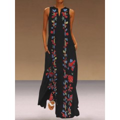 Women floral print v-neck bohemian summer long maxi dress Sal