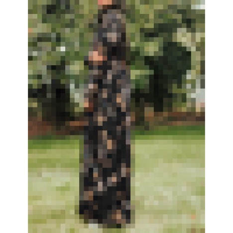 Women floral printed kaftan tunic long sleeve maxi dress with belted Sal