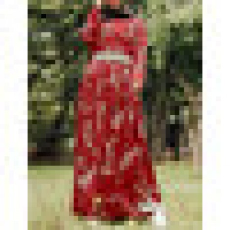 Women floral printed kaftan tunic long sleeve maxi dress with belted Sal