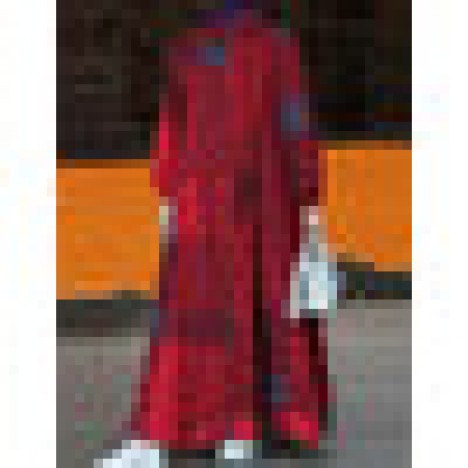 Women grid printed colorblock puff sleeve bohemian retro maxi dress Sal