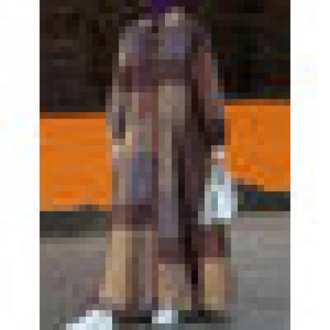 Women grid printed colorblock puff sleeve bohemian retro maxi dress Sal