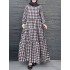 Women grid printed ruffles hem stitching design layered maxi dress Sal
