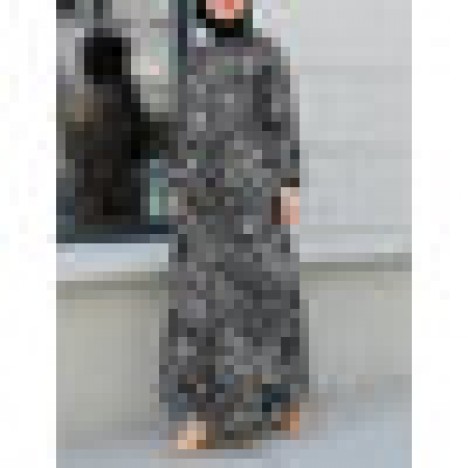 Women leopard print elastic cuffs o-neck long sleeve casual muslim maxi dress Sal