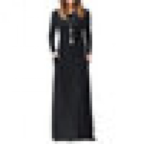 Women long sleeve loose solid casual long maxi dress with pockets Sal