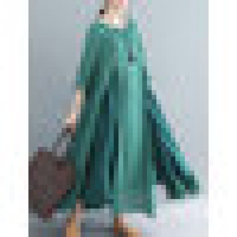 Women long sleeve o-neck layered swing irregular vintage dress Sal