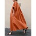 Women loose solid color o-neck big swing long sleeves maxi dress with pocket Sal