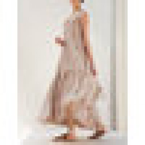 Women patchwork v-neck sleeveless big swing loose casual layered maxi dress Sal