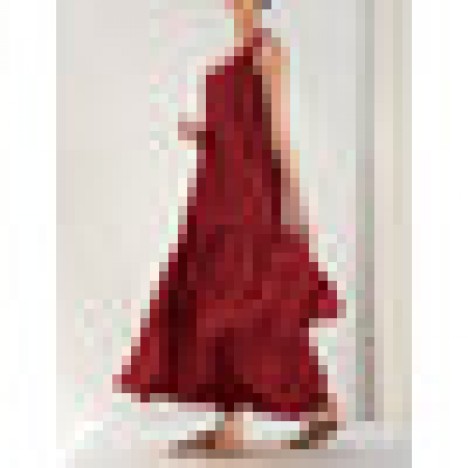 Women patchwork v-neck sleeveless big swing loose casual layered maxi dress Sal