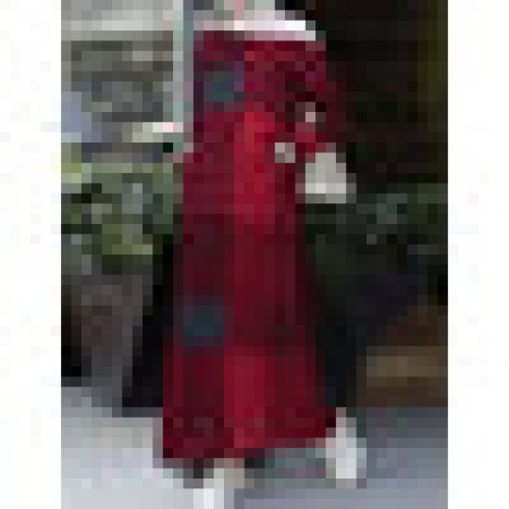 Women plaid o-neck vintage kaftan long sleeve maxi dresses with pocket Sal
