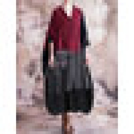 Women plaid stripe patchwork v-neck half button front vintage maxi dresses Sal