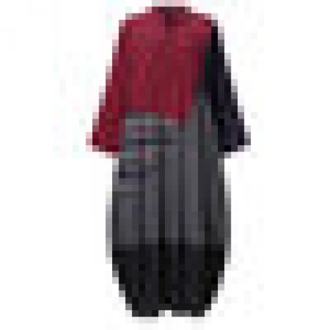 Women plaid stripe patchwork v-neck half button front vintage maxi dresses Sal