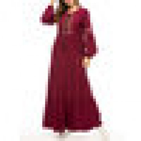 Women pleated robe long sleeve maxi dress Sal