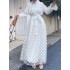 Women polka dot print puff sleeve lace-up mesh casual double layered dress Sal