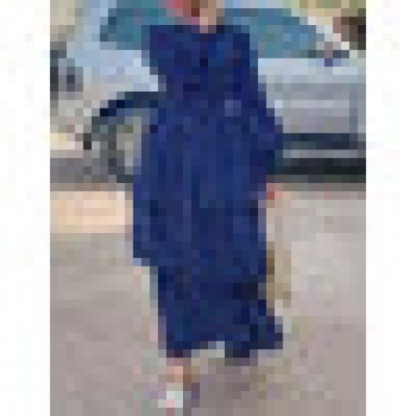 Women polka dot print puff sleeve o-neck layered casual maxi dress Sal
