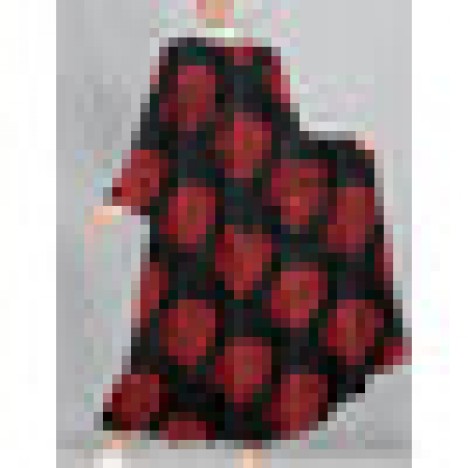 Women print lace-up flare sleeve ruffle swing casual maxi dresses Sal