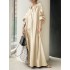 Women puff sleeve stand collar solid color swing shirt casual maxi dress with pocket Sal
