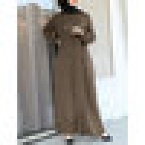 Women retro solid color elastic cuff knitted muslim maxi dress with side pockets Sal