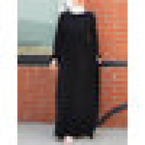 Women retro solid color elastic cuff knitted muslim maxi dress with side pockets Sal