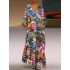 Women retro v-neck floral print loose vintage long maxi dress Sal