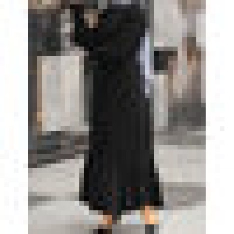 Women ruffle hem patchwork solid color belted muslim maxi dress abaya kaftan Sal