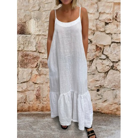 Women sleeveless adjustable straps solid casual maxi dress Sal