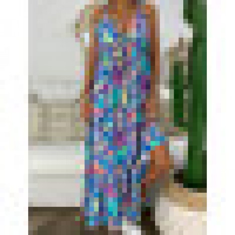 Women sleeveless straps floral print elastic waist summer holiday long maxi dress Sal