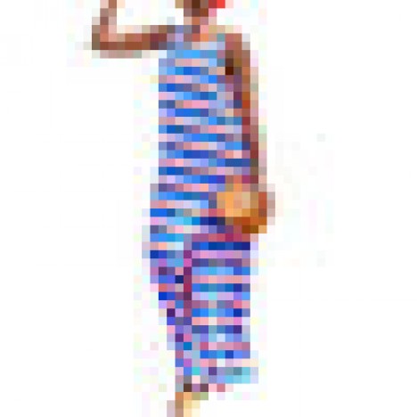 Women sleeveless stripe o-neck high split dress Sal