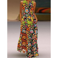 Women sleeveless v-neck floral print maxi dress Sal