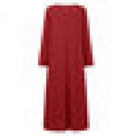 Women solid color button front round neck long sleeve a-line maxi dress with pocket Sal